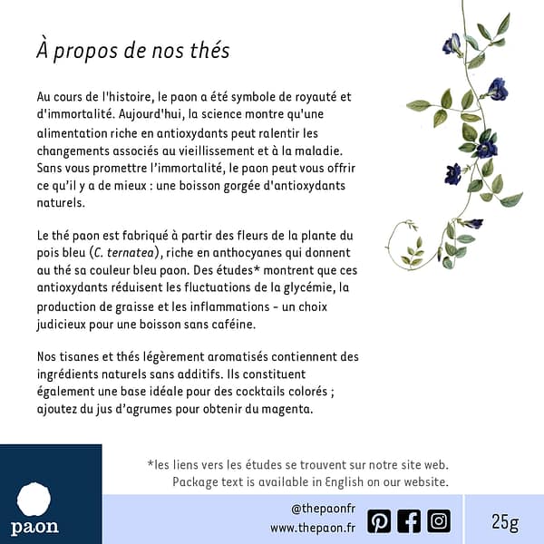 Back of packet text of Pois Bleu Pur in French
